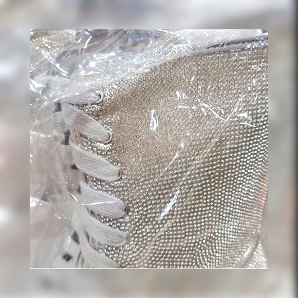 Pazzle BETSY Combat Silver Rhinestone Embellished Lace-up Tall Metallic Boot - Picture 9 of 10